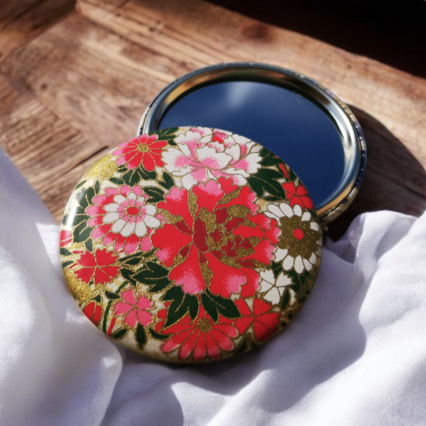 Miroir de poche - Fleuri tons roses et blanc