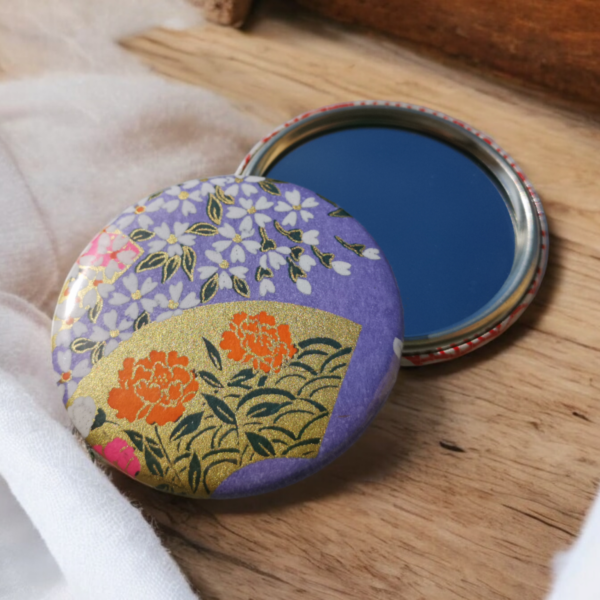 Miroir de poche - fleuri violet & doré