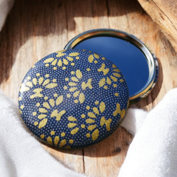 Miroir de poche - bleu marine & doré
