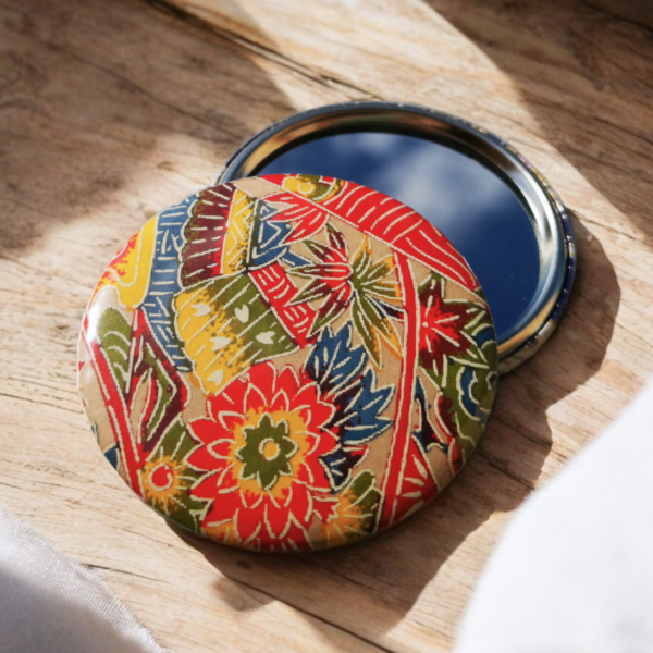 Miroir de poche - fleuri rouge & jaune