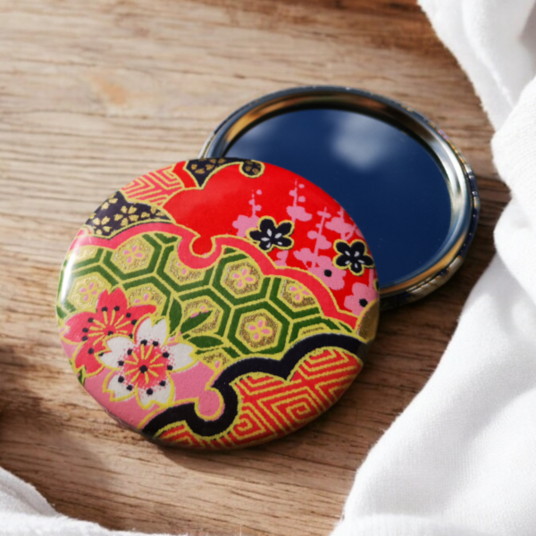 Miroir de poche - motifs géométriques et fleurs multicolores -