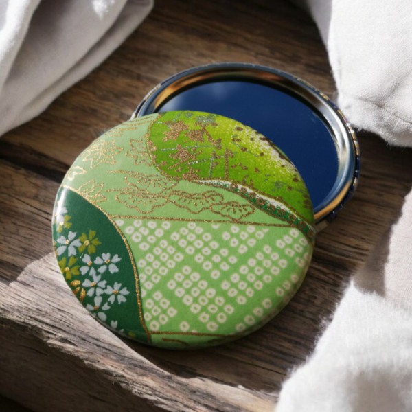 Miroir de poche -motifs verts et fleurs