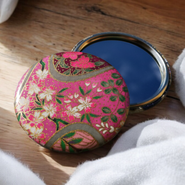 Miroir de poche - rose&vert