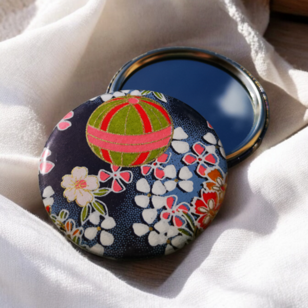 Miroir de poche - fleurs fond marine