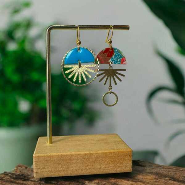 Boucles d'oreilles washi - Modèle "Ajuga" - Bleu