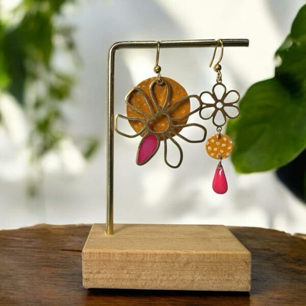 Boucles d'oreilles washi - Modèle "Hana" Jaune&rose