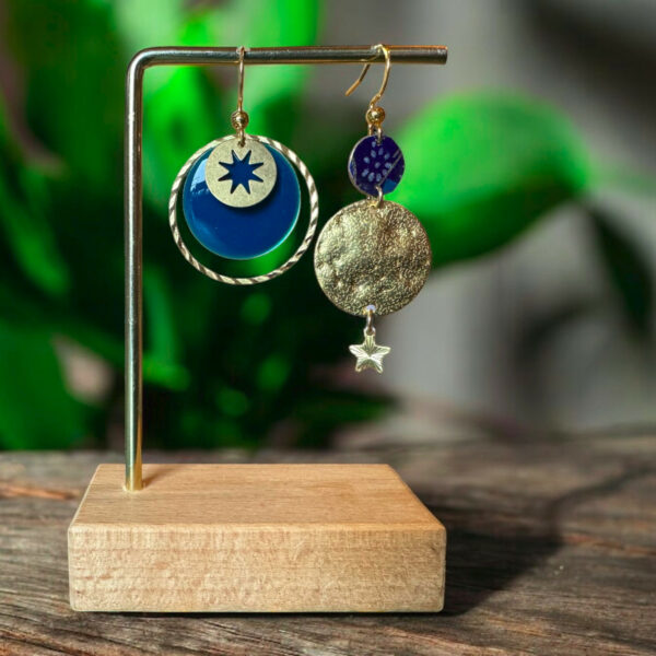 Boucles d'oreilles washi - Modèle "Wakusei" - Bleu