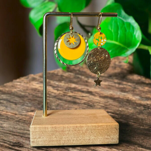 Boucles d'oreilles washi - Modèle "Wakusei" - Jaune