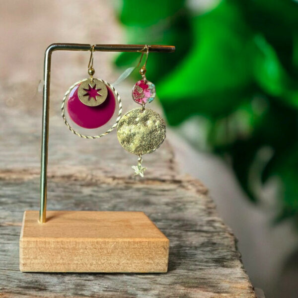 Boucles d'oreilles washi - Modèle "Wakusei" - Rose framboise