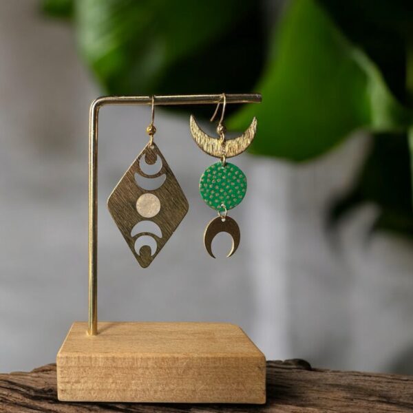 Boucles d'oreilles washi - Modèle "Yoru" - Vert&doré