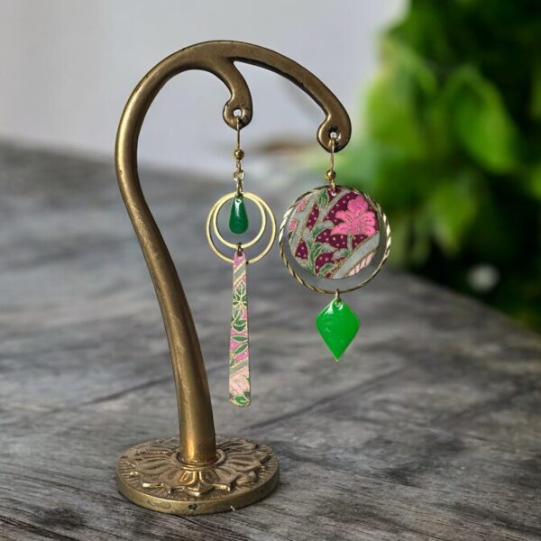Boucles d'oreilles washi - Modèle "Jasumin" - Rose&vert