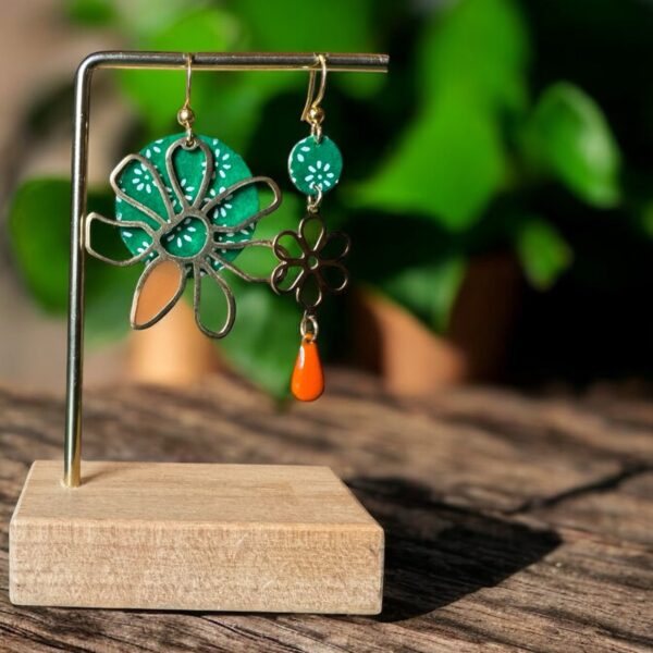 Boucles d'oreilles washi - Modèle "Hana" vert&orange