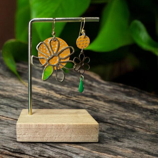 Boucles d'oreilles washi - Modèle "Hana" Jaune&vert