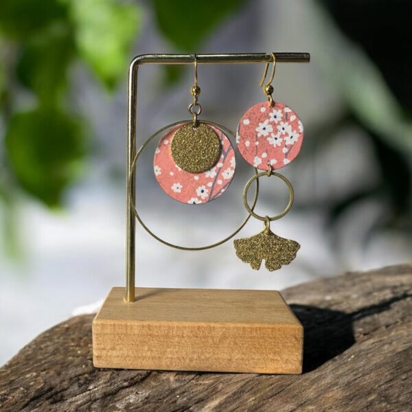Boucles d'oreilles washi - Modèle " Ginko" - Rose&fleurs
