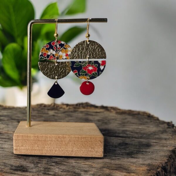 Boucles d'oreilles washi - collection « les Audacieuses » - Modèle "Nadeshiko" -  Rouge&bleu -