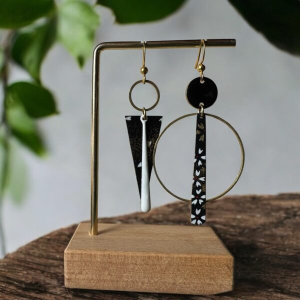 Boucles d'oreilles collection « Les Audacieuses » - Modèle "Sumire" - Noir&Blanc