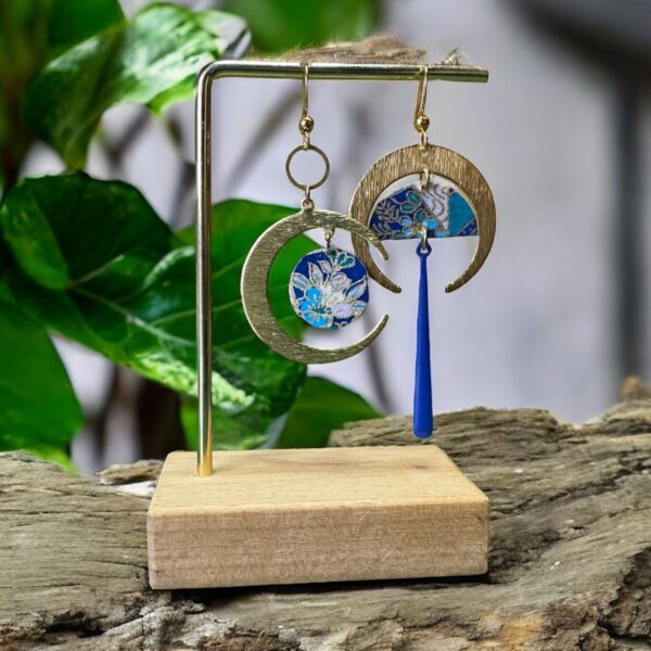 Boucles d'oreilles washi - Modèle "Tsuki"- bleu