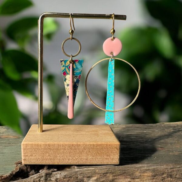 Boucles d'oreilles collection « Les Audacieuses » - Modèle "Sumire" - Rose&Bleu