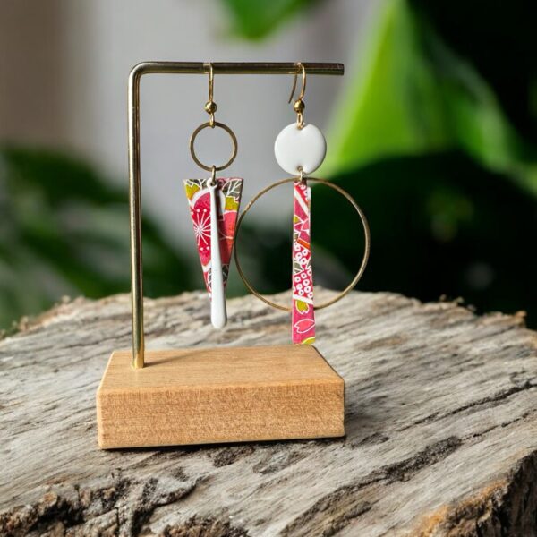 Boucles d'oreilles collection « Les Audacieuses » - Modèle "Sumire" - Rose&Blanc
