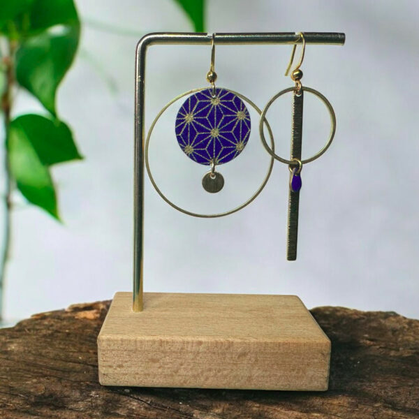 Boucles d'oreilles washi - Collection "Les Audacieuses" Modèle "Botan" - Bleu&doré