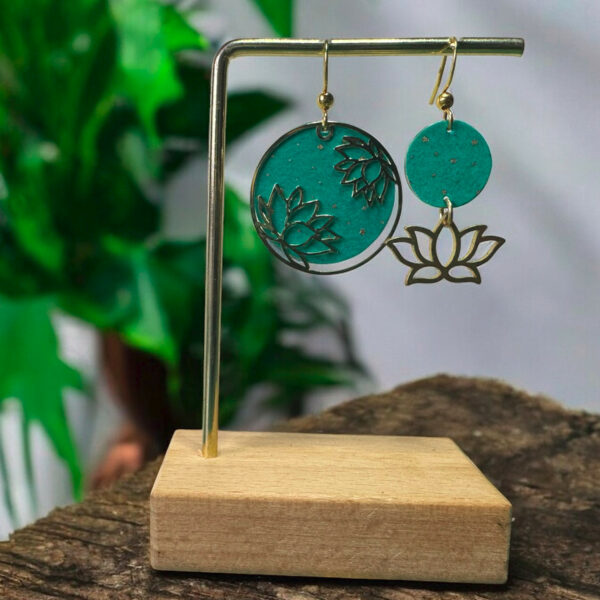 Boucles d'oreilles washi - collection « les Audacieuses » - Modèle "Chisana hasu" -  Turquoise
