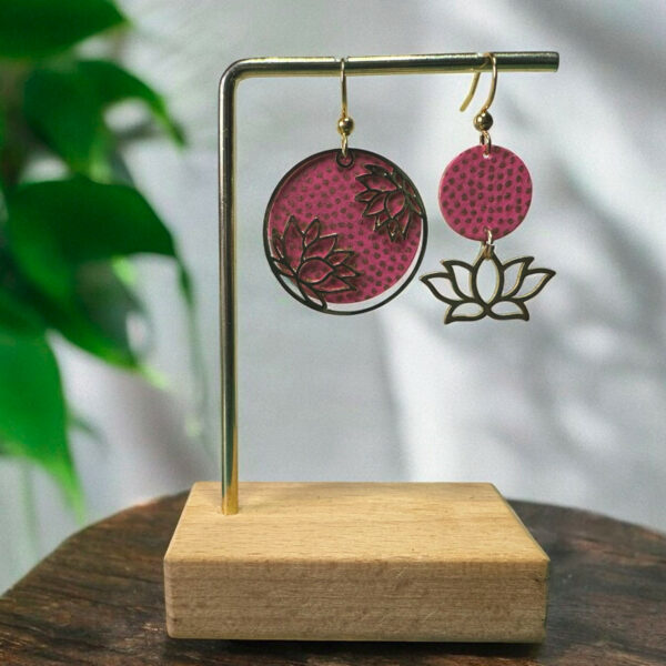 Boucles d'oreilles washi - collection « les Audacieuses » - Modèle "Chisana hasu" -  Rose