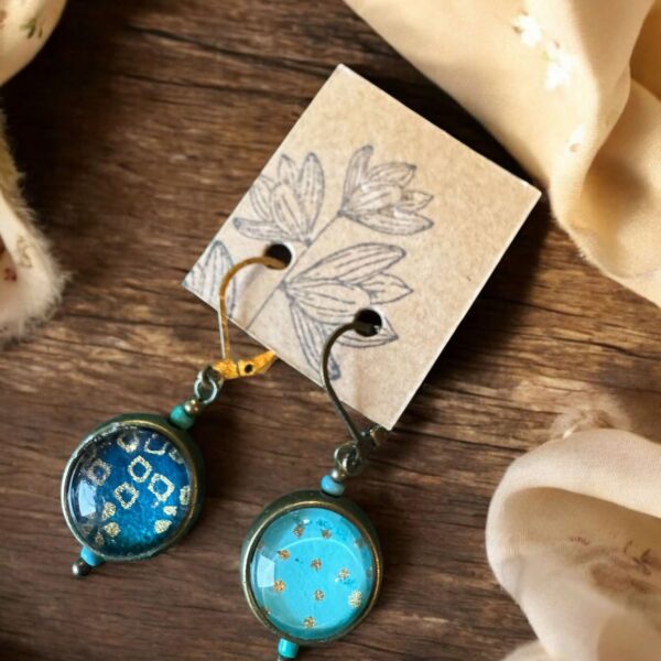 Boucles d'oreilles réversibles - 4 en 1 - tons turquoise