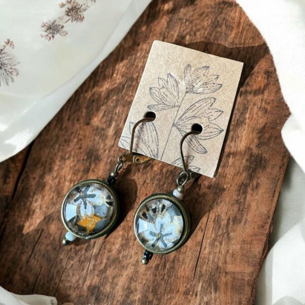 Boucles d'oreilles réversibles - 4 en 1 - tons gris/doré