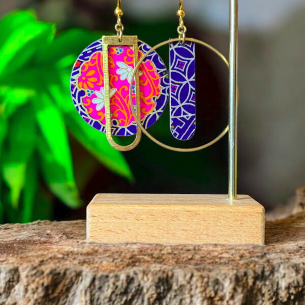 Boucles d'oreilles collection « Les Audacieuses » - Modèle "Hinagiku" - Rose&bleu