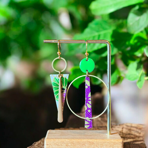 Boucles d'oreilles collection « Les Audacieuses » - Modèle "Sumire" - Violet&Vert