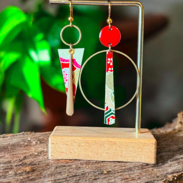 Boucles d'oreilles collection « Les Audacieuses » - Modèle "Sumire" - Rouge&crème