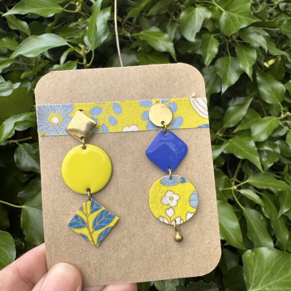 Boucles d'oreilles collection « Les Audacieuses » - Bleu&jaune fleurs