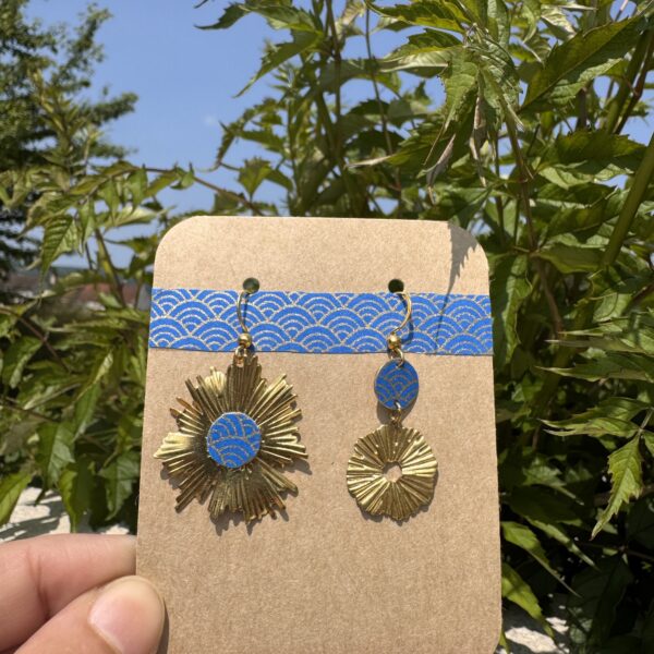 Boucles d'oreilles collection « Les Audacieuses » - Bleu&doré étincelle