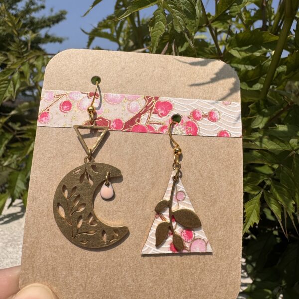 Boucles d'oreilles collection « Les Audacieuses » - Rose, lune&plante