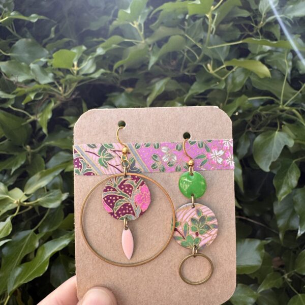 Boucles d'oreilles collection « Les Audacieuses » - Vert&rose