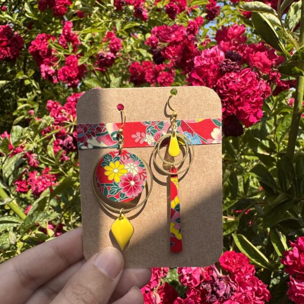 Boucles d'oreilles collection « Les Audacieuses » - Fleuris tons rouges&jaune