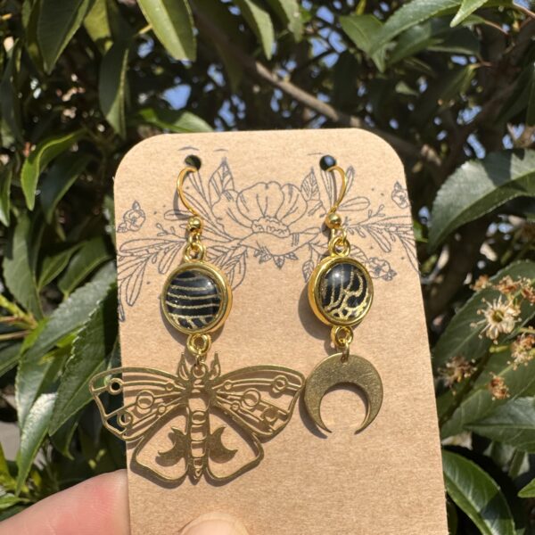 Boucles d'oreilles collection - Les Délicieuses - Noir&doré lune&papillon