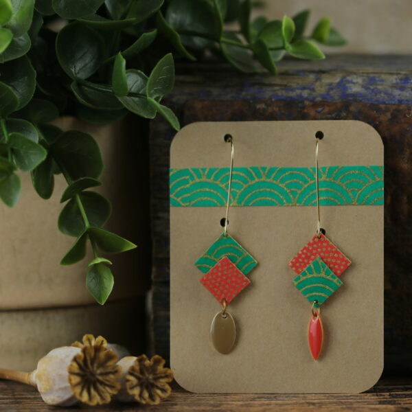 Boucles d’oreilles asymétriques en papier washi – Modèle Amburoshia - 0206&