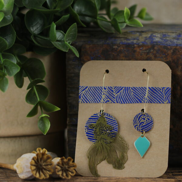 Boucles d’oreilles asymétriques en papier washi – Modèle Betta - 0007