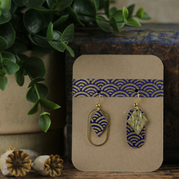 Boucles d’oreilles asymétriques en papier washi – Modèle Arumu - Y0516