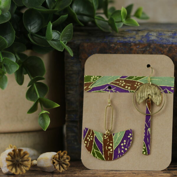 Boucles d’oreilles asymétriques en papier washi – Modèle Agasao - 0073