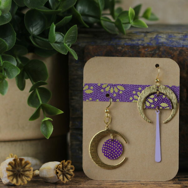 Boucles d’oreilles asymétriques en papier washi – Modèle Tsuki - YQ0135