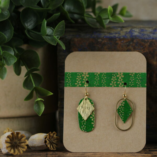 Boucles d’oreilles asymétriques en papier washi – Modèle Arumu - YQ0417