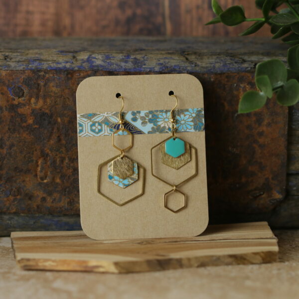 Boucles d’oreilles asymétriques en papier washi – Modèle Shakunage - Y0008